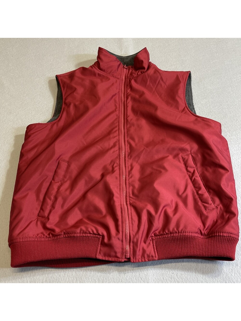 Chaps Men's Vest Large Red Polyester Fleece-Lined Elastic Hem Full-Zip Jacket